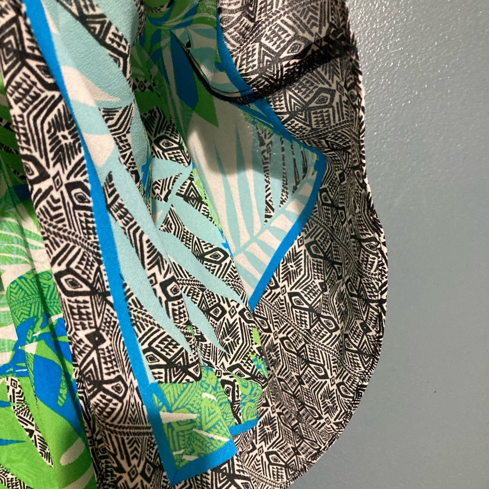 Ruby Rd. Green & Blue Palm-Print Layered Poncho - Picture 3 of 6